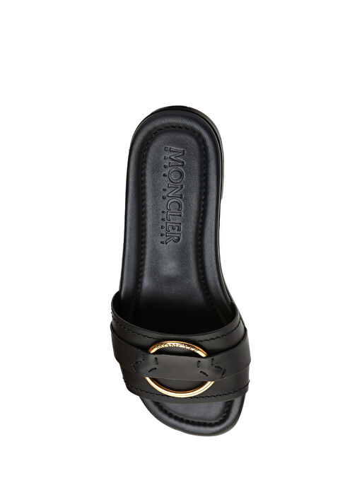 Siyah Logo Detaylı Kadın Deri Terlik - Görsel 5