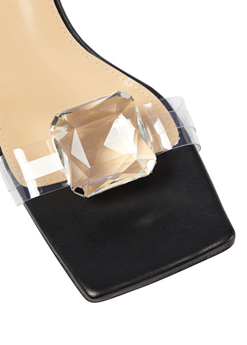 Siyah Taş Detaylı Kadın Deri Sandalet - Görsel 5