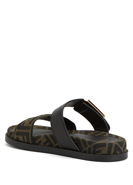 Kahverengi Logo Jakarlı Kadın Deri Terlik - Görsel 4