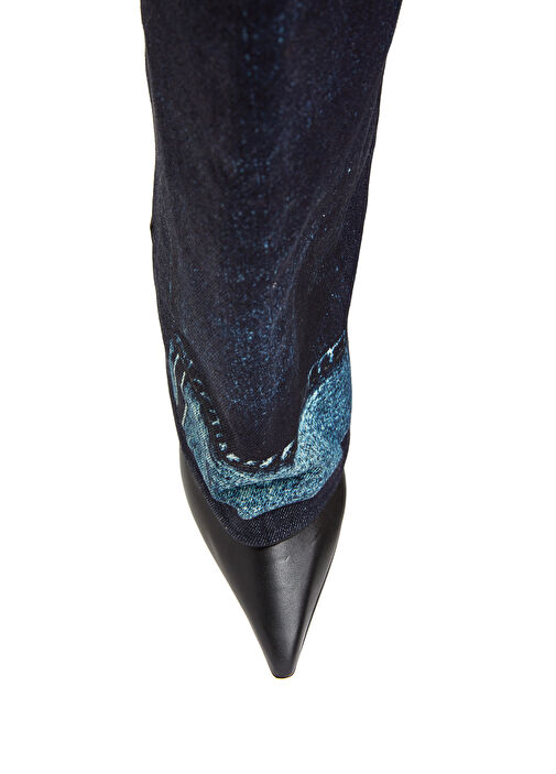 Cuff Over The Knee Lacivert Topuklu Denim Çizme - Görsel 5