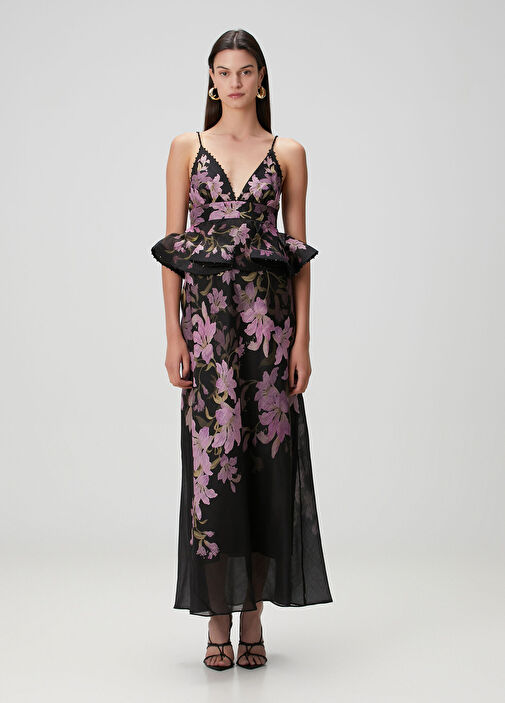 Zimmermann - Dawning Black Floral Maxi Linen Dress Zimmermann - Dawning Black Floral Maxi Linen Dress