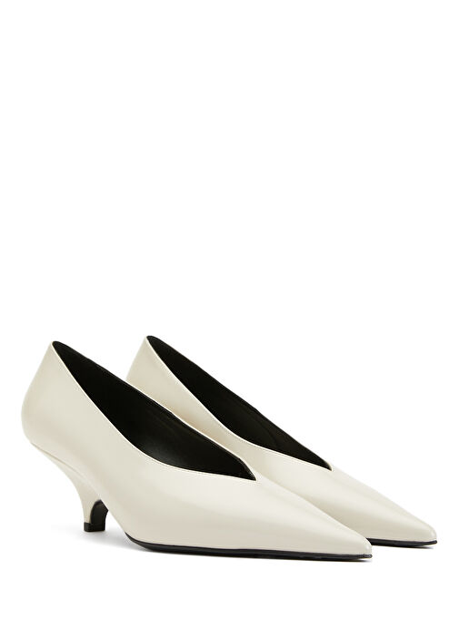 Krem Deri Topuklu Ayakkabı - Görsel 3