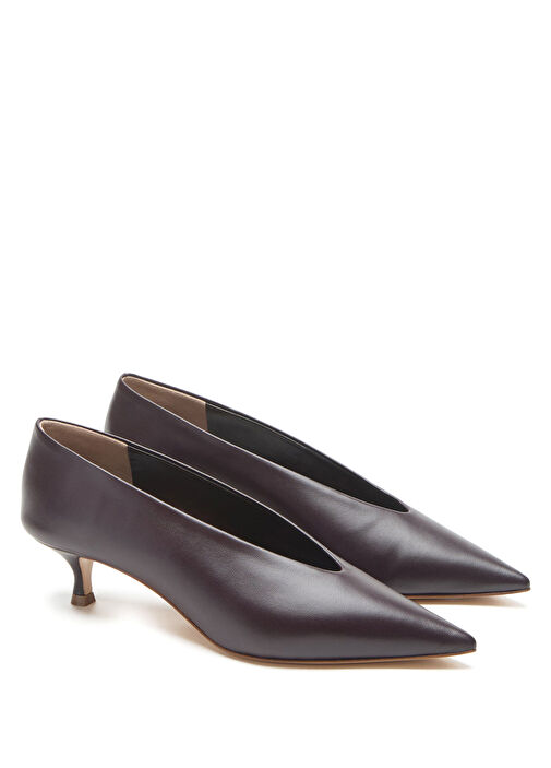 Koyu Kahverengi Deri Topuklu Ayakkabı - Görsel 3