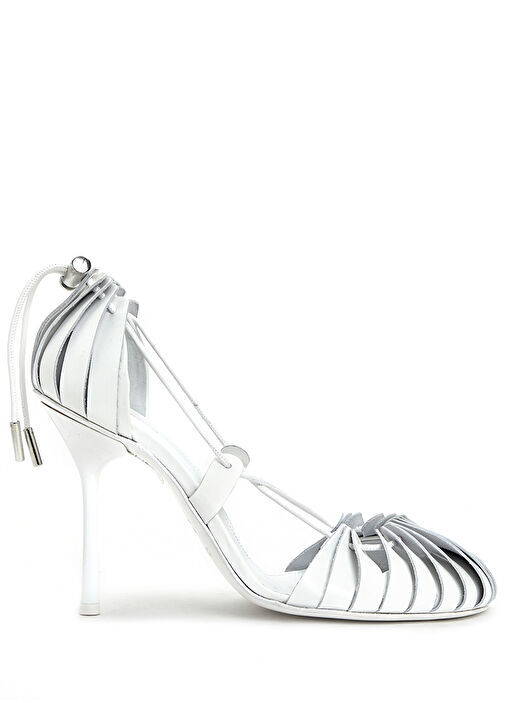 Origami Beyaz Deri Topuklu Ayakkabı - Görsel 2