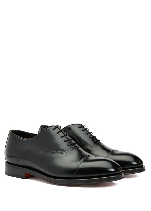 Santoni Siyah Santoni Deri Erkek Ayakkabı