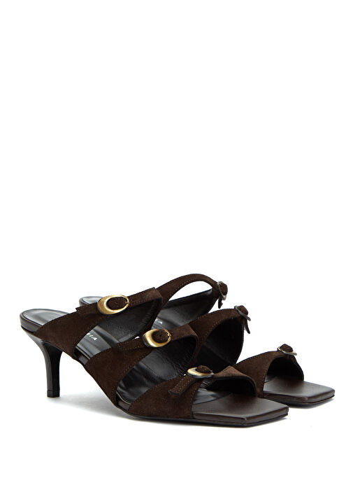 Academia Academia Koyu Kahverengi Kahverengi Amorf Tokalı Kadın Süet Terlik Sandalet & Terlik | Beymen Koyu Kahverengi - 3. görsel