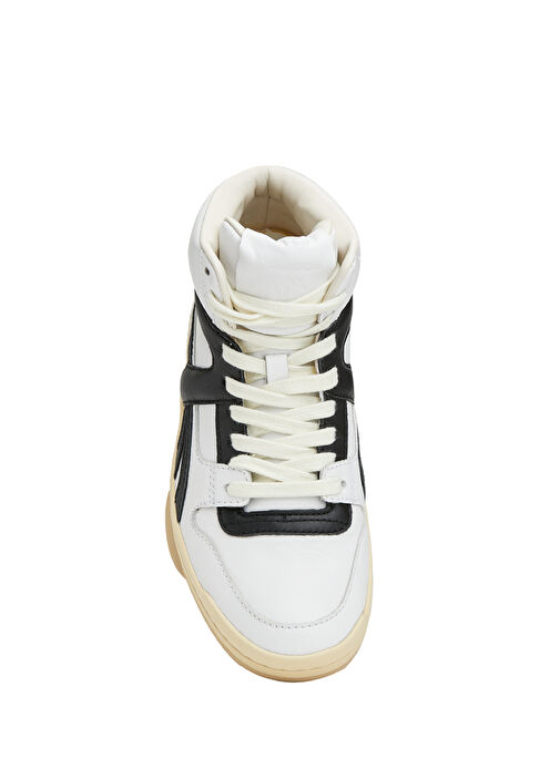 Siyah Beyaz Logolu Kadın Deri Sneaker - Görsel 5