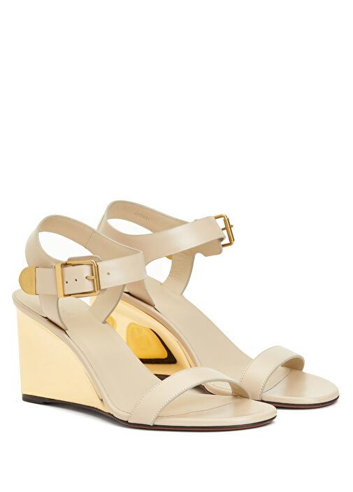 Bej Dolgu Topuklu Kadın Deri Sandalet - Görsel 3