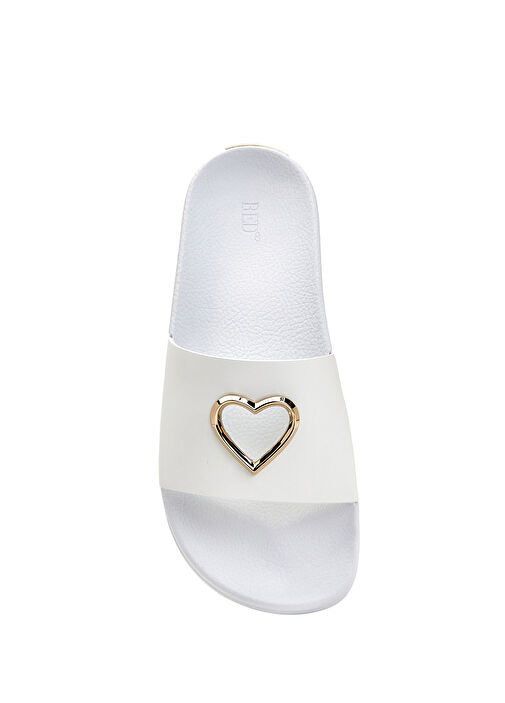 Beyaz Kalp Detaylı Kadın Deri Terlik - Görsel 5