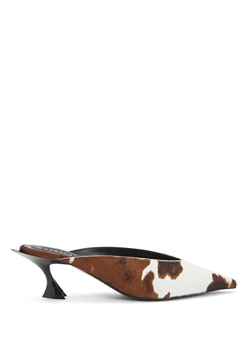 Kahverengi Beyaz Kadın Deri Terlik - Görsel 2