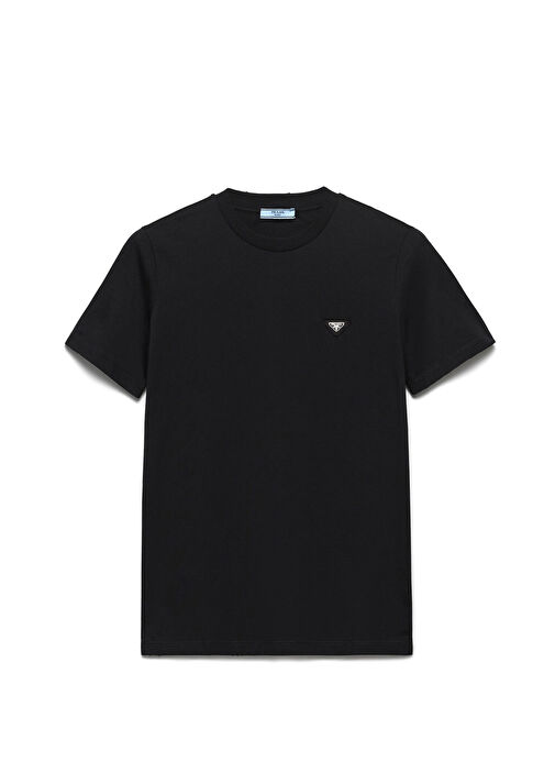 Prada Siyah Kadın Siyah Jarse Kısa Kollu Kadın T-shirt 1793843