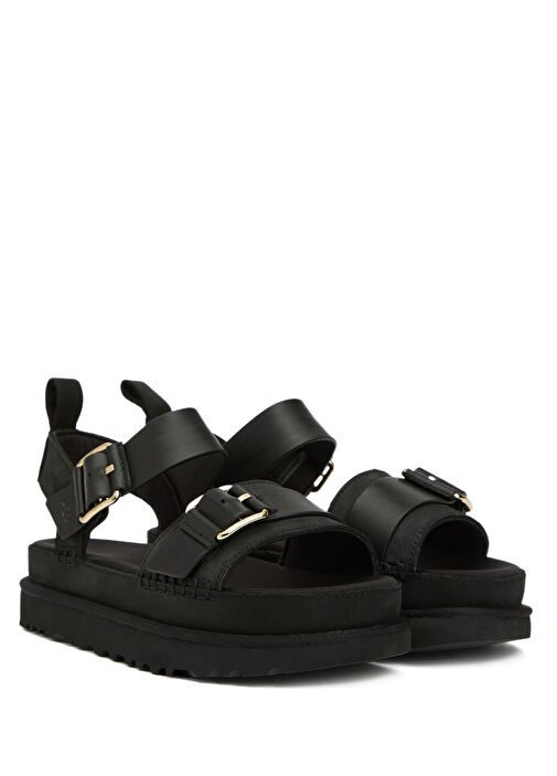 GoldenStar Siyah Kadın Deri Sandalet - Görsel 3