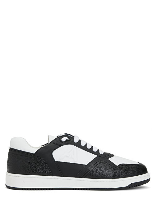 Siyah Beyaz Logolu Erkek Deri Sneaker - Görsel 2