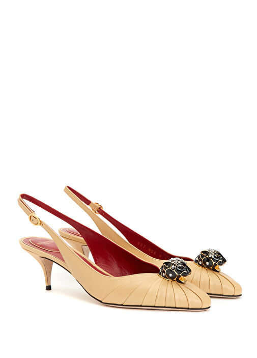 Sling Krem Deri Topuklu Ayakkabı - Görsel 3