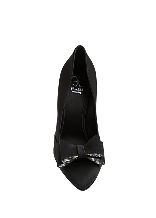 Siyah Fiyonklu Saten Topuklu Ayakkabı - Görsel 5