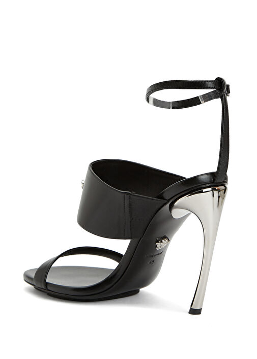 Siyah Medusa Tokalı Kadın Deri Sandalet - Görsel 4