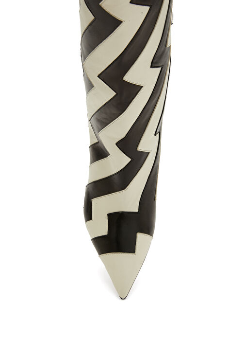 Blake Siyah Beyaz Zikzak Desenli Kadın Deri Çizme - Görsel 5