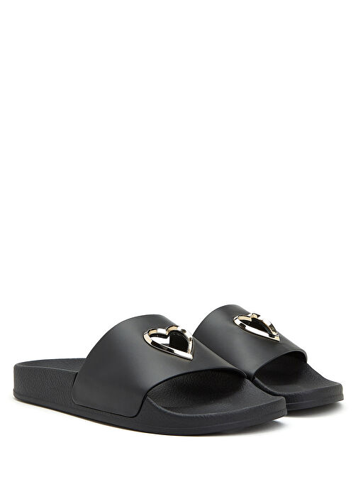 Siyah Kalp Detaylı Kadın Deri Terlik - Görsel 3