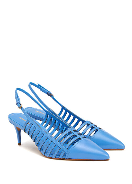 Mavi Deri Topuklu Ayakkabı - Görsel 3