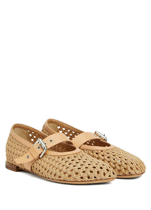 Megan Naturel Örgü Dokulu Deri Babet - Görsel 3