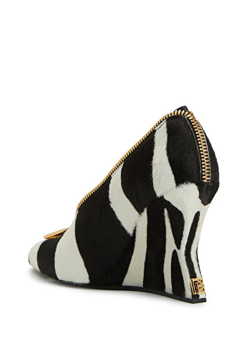 Siyah Beyaz Desenli Deri Topuklu Ayakkabı - Görsel 4