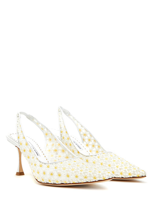 Margolina Beyaz Papatya Nakışlı Topuklu Ayakkabı - Görsel 3