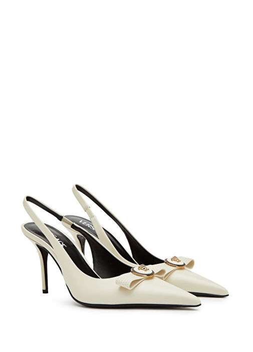 Sling Ekru Deri Topuklu Ayakkabı - Görsel 3