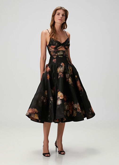 Zimmermann - Hypnotic Twist Black Midi Linen Dress