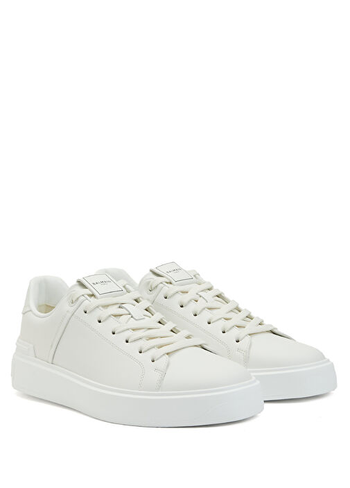 Beyaz Logo Detaylı Erkek Deri Sneaker - Görsel 3