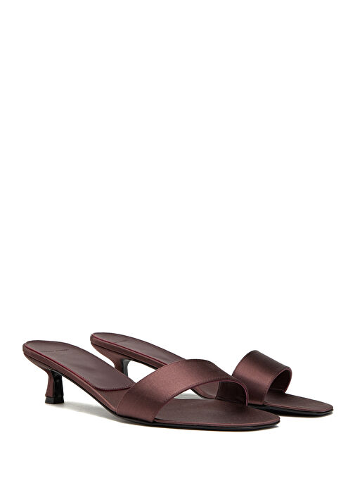 Elys Kahverengi Topuklu Saten Terlik - Görsel 3