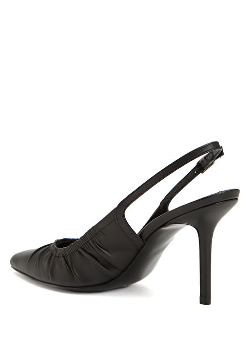 Siyah Deri Topuklu Ayakkabı - Görsel 4