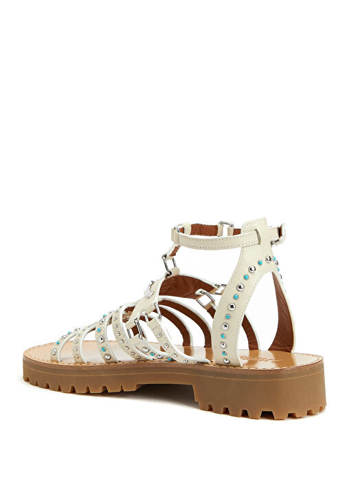 Krem Kadın Deri Sandalet - Görsel 4