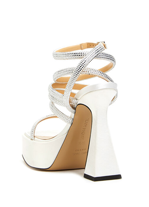 Beyaz Taş Bantlı Kadın Deri Sandalet - Görsel 4