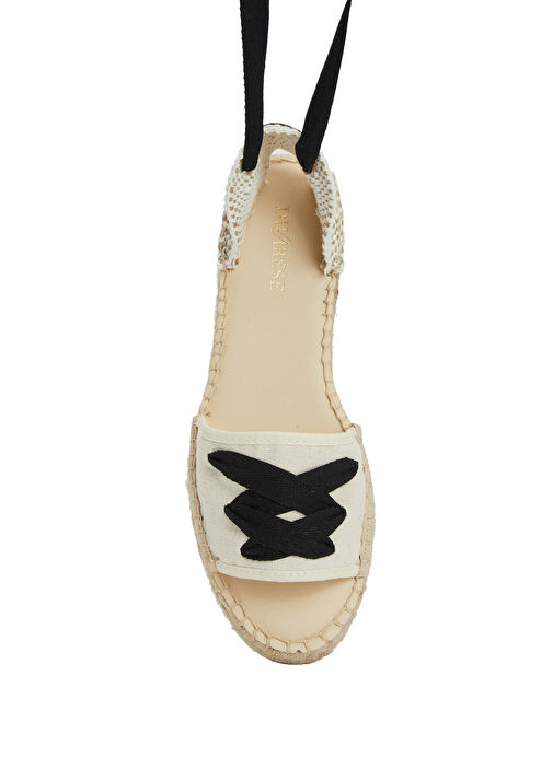 Siyah Kırık Beyaz Örgü Detaylı Kadın Espadril - Görsel 5