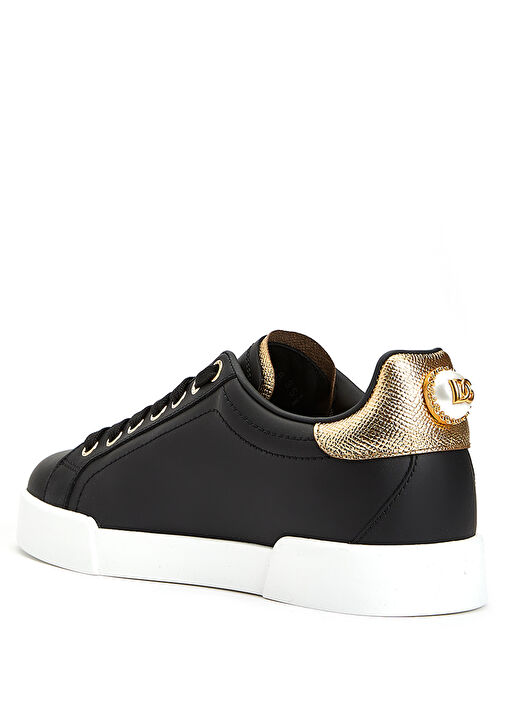 Siyah Logolu Kadın Deri Sneaker - Görsel 4