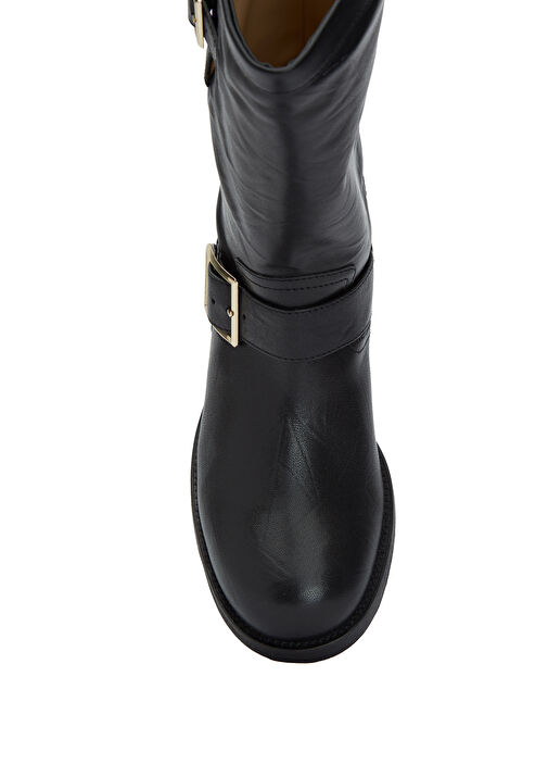 Biker Siyah Kadın Deri Bot - Görsel 5