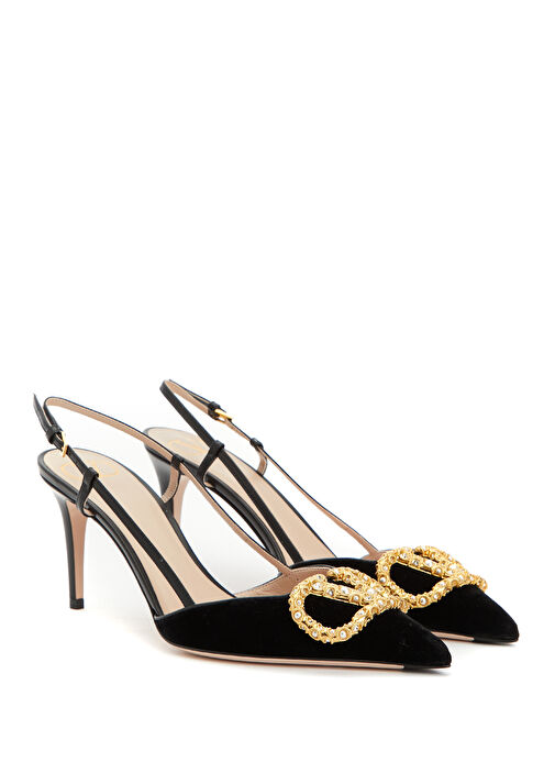 VLogo Siyah Topuklu Ayakkabı - Görsel 3