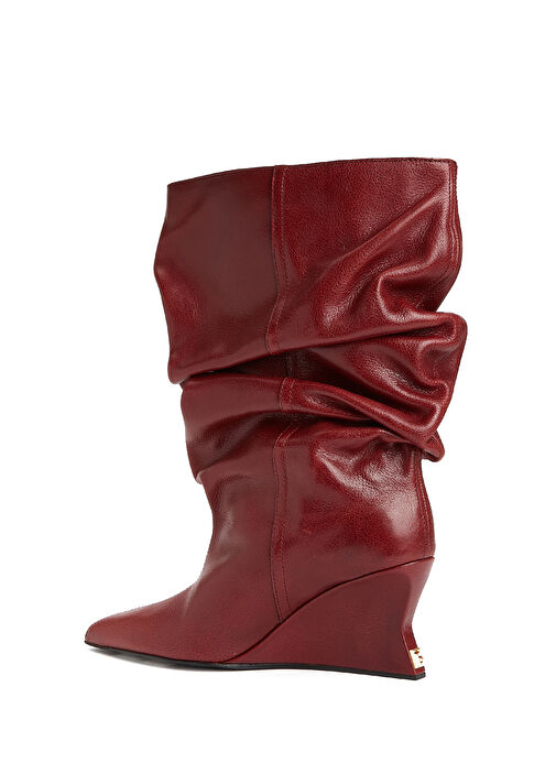 Koyu Kırmızı Kadın Deri Bot - Görsel 4