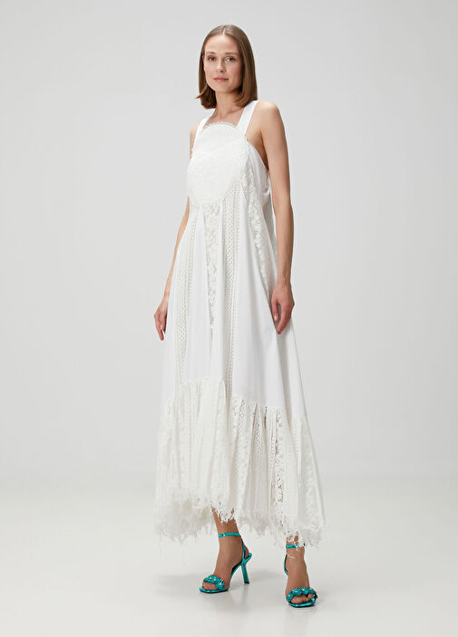 white cotton slip dress Embroidered White Cotton Slip Dress White / L