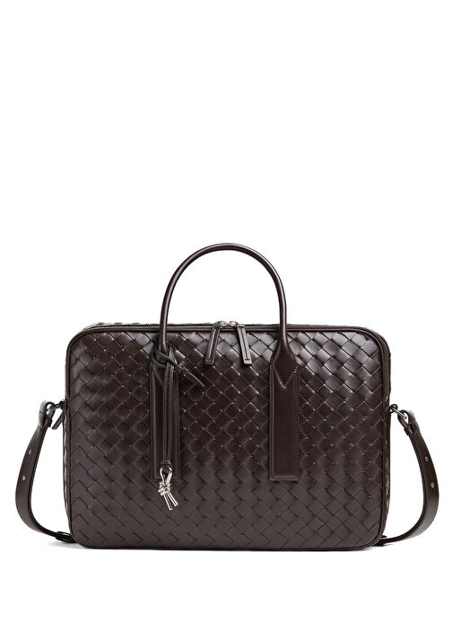 Kahverengi Örgü Dokulu Deri Evrak Çantası