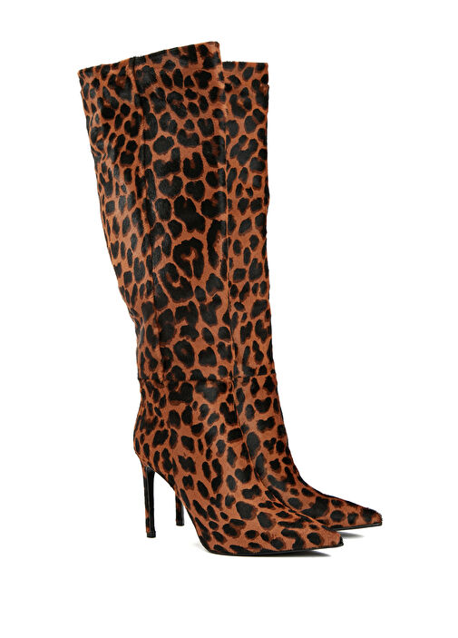 Leopar Desenli Kadın Deri Çizme - Görsel 3
