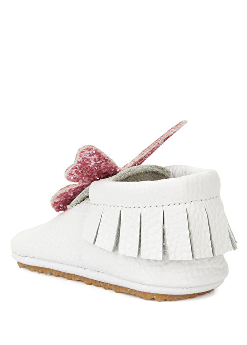 Beyaz Aksesuar Detaylı Kız Bebek Deri Ayakkabı - Görsel 7