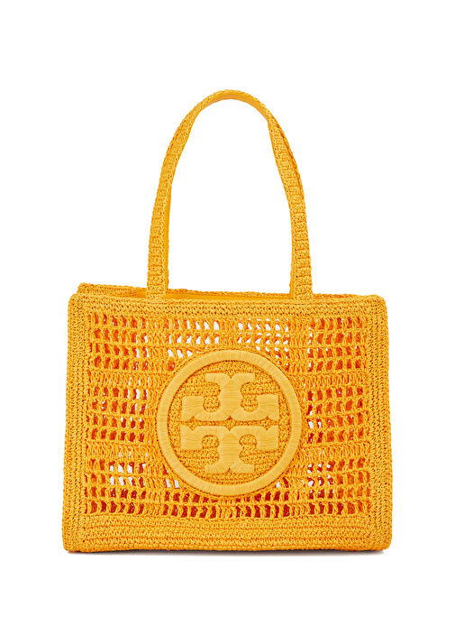 Tory Burch Ellaかごバッグ イエロー Tory Burch - Ella Small Mavi Kadın Hasır Dokulu Plaj Çantası - Turuncu