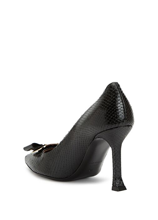 Siyah Deri Topuklu Ayakkabı - Görsel 4
