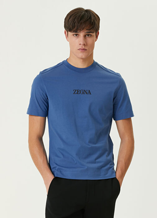 Zegna - Dark Blue Logo Printed T-shirt