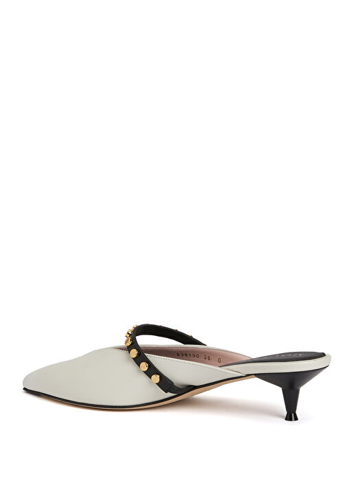 Beyaz Trok Bantlı Kadın Deri Terlik - Görsel 4