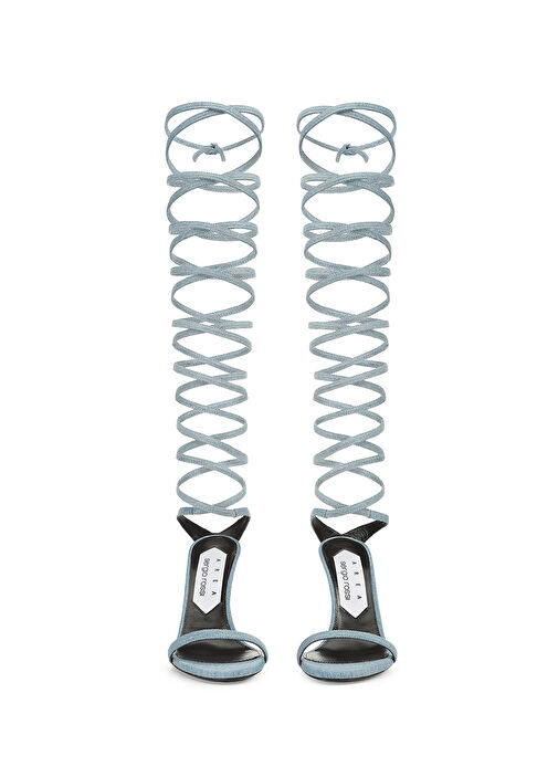 Shibari Mavi Topuklu Denim Sandalet - Görsel 5