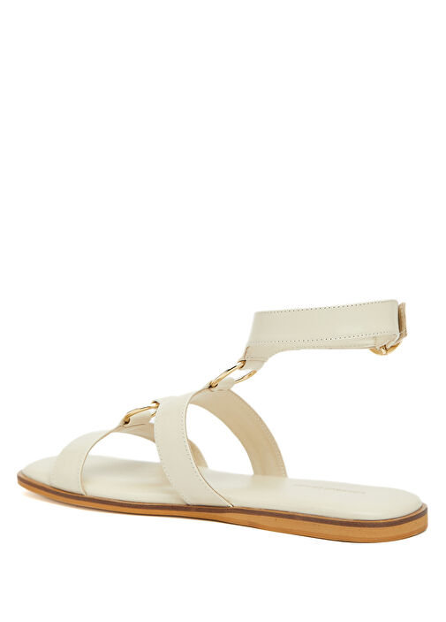 Kırık Beyaz Kadın Deri Sandalet - Görsel 5