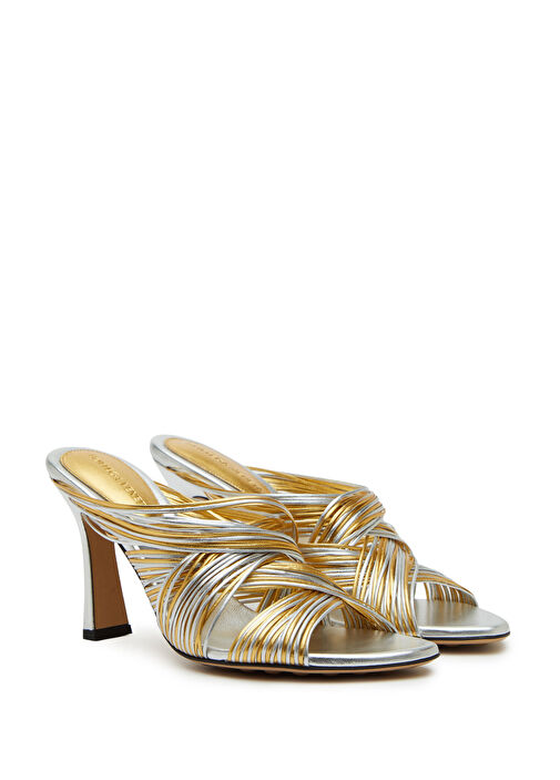 Bottega Veneta Altin Gümüs Bottega Veneta Deri Gold Silver Kadın Terlik