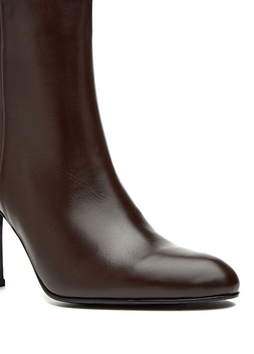 Kahverengi Fermuarlı Kadın Deri Bot - Görsel 7